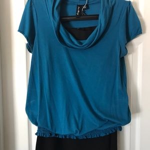 Black Skirt with Teal Blue Knit Top